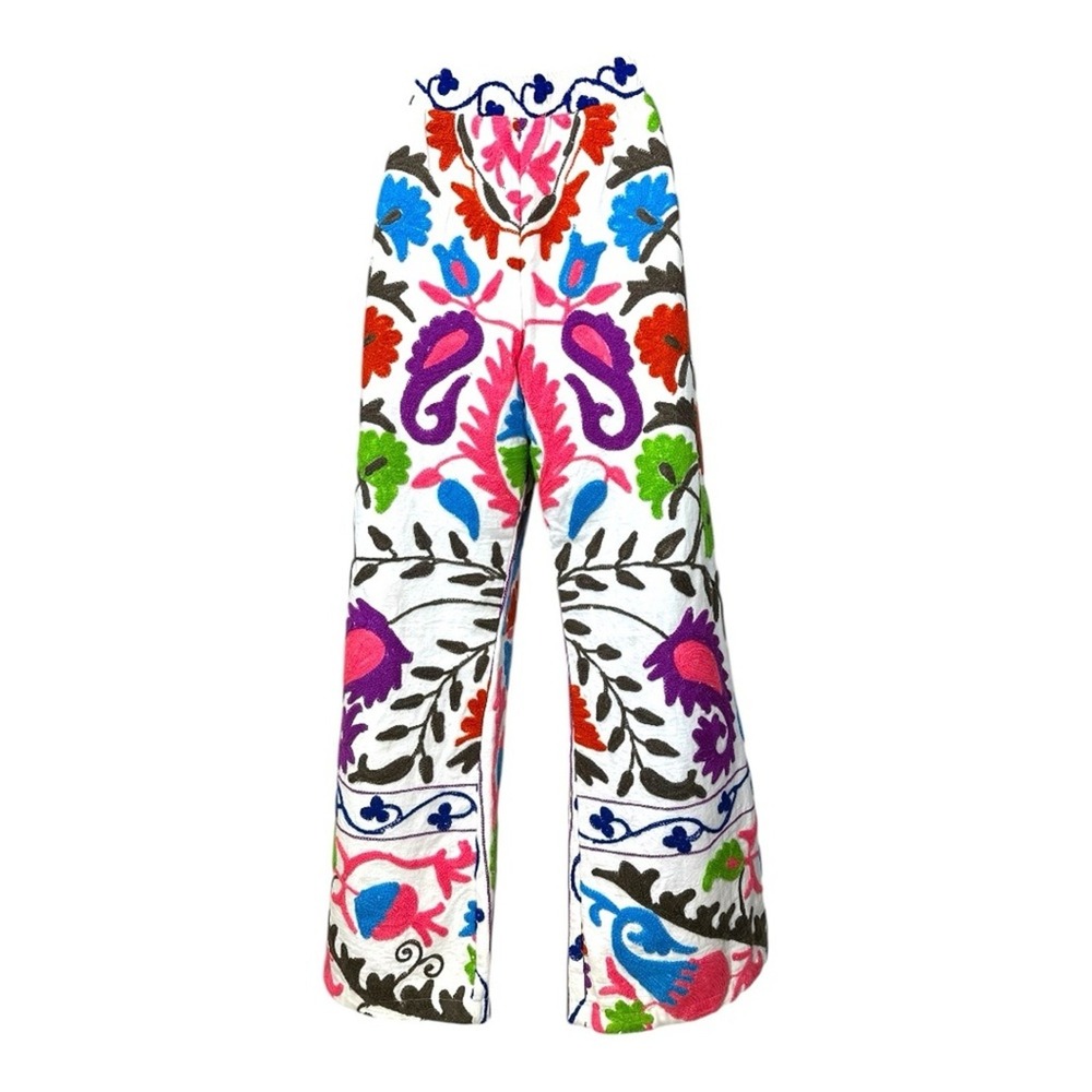 Kaantha Karma NWOT‎ size Large Suzanne embroidered floral pants made in India